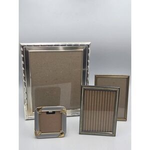 Vtg Picture Frame Lot Of 3 Metal Gold Silver Tone MCM Mixed Sizes 1 Plastic